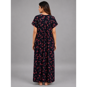 Evolove Women's Classic Black Floral Print 100% Cotton <b>Long</b> Sleeve Nightgown Front Zipper Quick Dry Breathable 3XL Home Night - Product Image 6