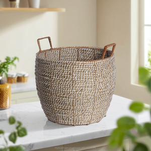 Poubelle de stockage de taille personnalisée en rotin rond moderne de haute qualité multifonction écologique pour la collecte des déchets alimentaires - Product Image 5