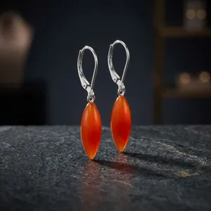 Carnelian Icicle Teardrop <b>Drop</b> Earrings Orange Minimalist Handmade 925 Sterling Silver Gold July Birthstone <b>Sun</b> Kissed Gift - Product Image 2