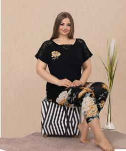 Conjunto de Pijama Capri de Viscosa para Mujer, Talla Grande, Estampado Floral, Manga Corta, Ropa de Estar en Casa - Product Image 1