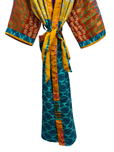 Túnica India Floral Seda Sari Kimono Vintage Sari Robe Suave Playa Fiesta Vestido Indio Hecho A Mano Seda Kimono - Product Image 4