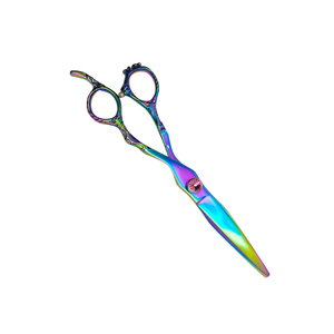 Meilleure qualité ciseaux de coupe de cheveux brillant arc-en-ciel couleur enduit rasoir tranchant outils de coupe de cheveux avec repose-doigt fixe - Product Image 3