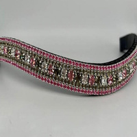 Kristal Zamrud Hijau & Emas Mewah Diamante Mega Bling Kulit Asli Pita Alis Kuda Hitam atau Coklat Kulit Premium