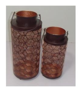 Juego de Portavelas de Metal con Malla Geométrica Moderna, Acabado en Cobre Industrial, Candelabros para Decoración del Hogar y Eventos de Boda - Product Image 1