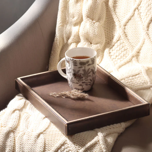 Bandeja de cuero PU MDF de alta calidad de latón AK en bandeja de servicio Rectangular de lujo de Color marrón para ocasiones especiales/vajilla - Product Image 2