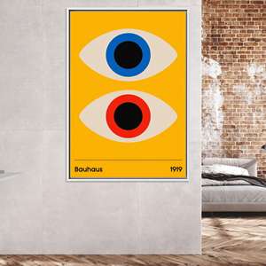 Bauhaus Eye Canvas Art : Impression décorative géométrique moderne audacieuse, toile encadrée blanche - Product Image 1