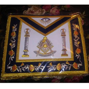 MASONIC REGALIA PAST MASTER DELANTAL TOTALMENTE BORDADO A MANO AZUL TERCIOPELO Flecos 100% Piel de cordero Delantal masónico Alambre de bordado a mano - Product Image 4