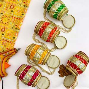 Bolsas de Regalo Dholak Hechas a Mano para Recuerdos de Boda, Bolsas de Regalo con Cremallera de Doble Cara para Haldi, Mehendi, Despedidas de Soltera y Festivales - Product Image 2