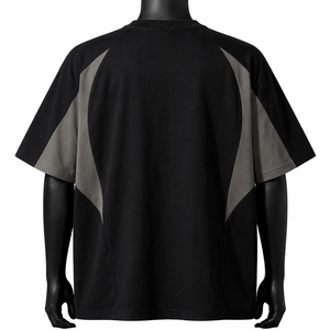 Camiseta Oversize Personalizada con Bloques de Color para Hombre, Estilo Urbano con Paneles en Contraste, Algodón, Manga Corta, Casual, Moda, Lisa, con Ribete - Product Image 2