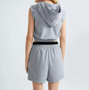 Nuevo conjunto de chándal de dos piezas de otoño para mujer, conjunto de Jogger de dos piezas ajustado sólido, Top corto con capucha, conjunto corto de 2 piezas - Product Image 3