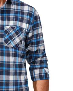 Chemise en flanelle à carreaux bleu et blanc pour homme, personnalisée, manches longues, boutonnée, avec poche poitrine, chaude, douce, OEM sur mesure - Product Image 3