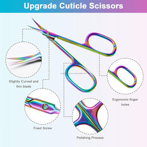 Ciseaux de toilettage en acier inoxydable, finement incurvés, fins et tranchants, avec finition arc-en-ciel, pour la coupe des ongles et des cuticules - Product Image 5