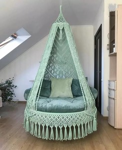 Balançoire suspendue en macramé faite à la main pour Boho intérieur extérieur salle de jeux Patio confortable chaise élégante et durable - Product Image 4