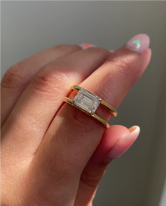 IGI Certified 2,0 Ct Lab Grown East West CVD Anillo de compromiso Banda doble Solitario Banda DE BODA Corte Esmeralda para fiestas Esmeralda - Product Image 4