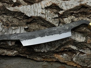 Couteau à lame incurvée forgé à la main en acier au carbone, manche ergonomique en frêne, avec gaine, lame tranchante. Outil de sculpture sur bois - Product Image 4