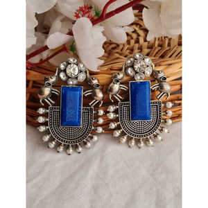 <b>Blue</b> Elephant <b>Stud</b> <b>Earrings</b> Gold-Plated Zinc Alloy Bezel Setting with Zircon Pearl or Diamond for Parties - Product Image 1