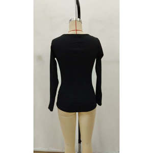 Blusa Camisola de Manga Larga para Mujer, con Escote Abierto y Detalle de Botones, 29753 - Negro - Product Image 5