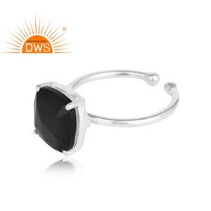 Best Selling Fine Sterling Silver Natural <b>Black</b> Onyx Gemstone Adjustable <b>Ring</b> Custom Jewelry For <b>Women</b> Gift For Her - Product Image 2