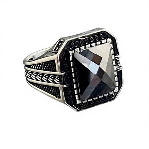 925K Sterling Silver Fine <b>Ring</b> Square Black <b>Garnet</b> Gemstone Embroidered Knitted Pattern Minimalist Style Handmade Gift - Product Image 1