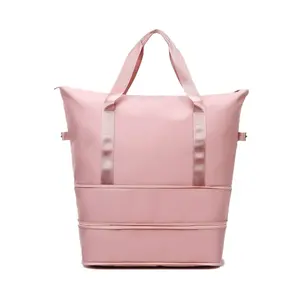 批发粉色可折叠运动包健身房尼龙防水旅行行李包女垫可膨胀背包