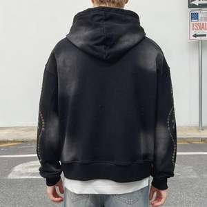 Sweat à capuche zippé en molleton de coton de haute qualité, coupe classique, avec impression graphique personnalisée en strass, style streetwear, pour homme, hiver, couleur unie - Product Image 2