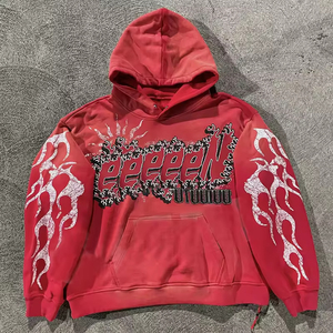 Ropa de calle personalizada algodón francés Terry Vintage Sun Faded sudaderas con capucha estampado de diamantes de imitación pesado de gran tamaño lavado ácido Sudadera con capucha para hombres - Product Image 1