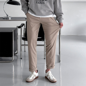 กางเกงผู้ชายทรงตรงพอดีตัวสไตล์เกาหลีกางเกงยืด4Way ผ้าฝ้ายใส่ได้ทุกวันใส่ได้ทั้งชายและหญิงพื้นธรรมดา5สี - Product Image 2