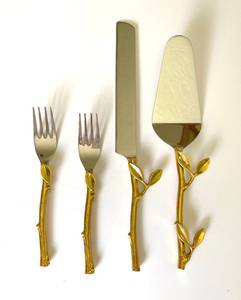 Fourchette en métal à poignée Leaf Design et ensemble de service à gâteau à prix abordable pour les fêtes de mariage à la maison - Product Image 4