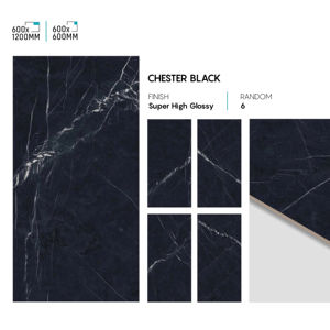 Carreaux en porcelaine super noir à haute brillance 600x1200mm, surface polie de qualité supérieure pour sols et murs - Product Image 1