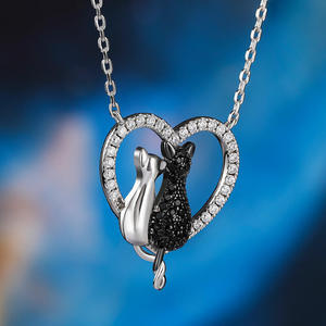 Jeulia Love's Silhouette <b>Cat</b> Couple Sterling Silver Heart <b>Necklace</b> Bezel Set - Product Image 6