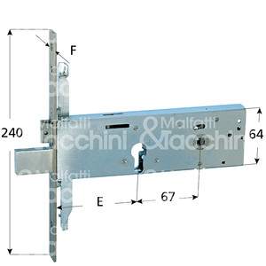 CYLINDER <b>LOCK</b> for triple bands 3 throws and reversible and replaceable <b>latch</b> Stainless steel front 22X240 mm Cylinder - Product Image 1