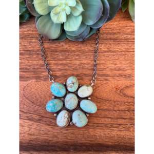 Collier en forme de fleur en turquoise et argent sterling Jeff James Carico Lake - Product Image 1