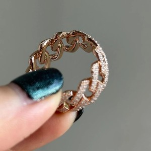 Bague inspirée du hip-hop en diamant créé en laboratoire en or 14 carats chaîne à maillons glacés remplis d'or rose pour femmes hommes bijoux de mode - Product Image 3