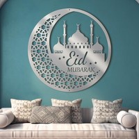Panel de Pared con Silueta de Mezquita, Decoración de Pared Islámica Cortada con Láser para Ramadán y Eid, Decoración del Hogar