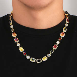 Cadena de Gemas Coloridas, Joyería Hip Hop para Hombre y Mujer, Collar y Pulsera de Piedras Preciosas Multicolores - Product Image 2