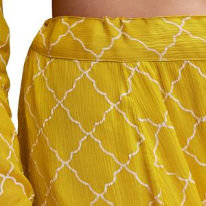 Set Chinon Sharara stampato giallo brillante con taglio Dana e paillettes vivace festa e cerimonia di nozze vestito Kurti - Product Image 6