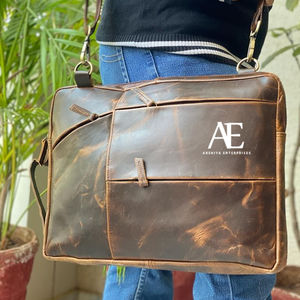 Sac de messager en cuir véritable fait à la main pour ordinateur portable, sacoche en cuir pour hommes - Product Image 1