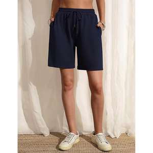 Shorts en coton éponge de qualité supérieure pour femmes fermeture à la taille élastique décontracté solide taille confortable en tissu polyester français - Product Image 3
