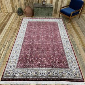 6.3x9.9 ft Turkish Rug, Rug, <b>Red</b> Bordered Rug <b>Silk</b> - Product Image 1