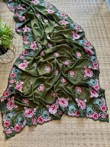 Sari Georgette tradicional de alta calidad, estilo paquistaní sedoso con bordado de encaje para fiestas de boda, número de modelo elegante - Product Image 4