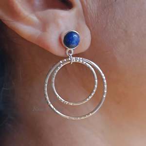 Pendientes de Aro Doble de Plata de Ley 925 con Lapislázuli, Gema Azul Natural Única, Pendientes Colgantes Hechos a Mano, Regalo Perfecto para - Product Image 3