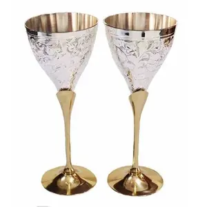 Latest Design Stainless Steel and Brass Goblet Wine Goblet Whiskey Silver Glass for home and hotel custom logo party ware use
