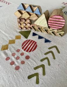 Kit de Sellos de Geometría Tribal Hechos a Mano |   Bloques de Textura Mixtos de Triángulos, Chevron y Círculos para Impresión de Telas - Product Image 3