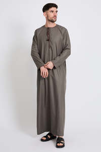 Thobe de lino hecho a mano para todas las estaciones, transpirable, elegante, manga larga, dobladillo recto, étnico sólido para el Ramadán diario Eid - Product Image 6