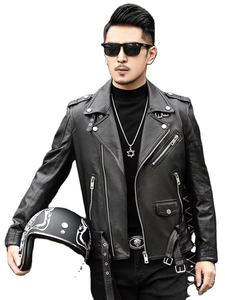 Chaqueta de Cuero Ligera y Ecológica Personalizada con Logotipo Frontal para Hombre, con Cierre de Cremallera, Negra, para Invierno - Product Image 3