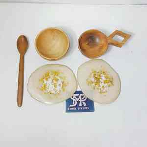 Premium 5-Piece <b>Wooden</b> Bowl and <b>Spoon</b> <b>Set</b> with 2 Resin Coasters by ArtisanHome Elegant Handcrafted Kitchen and Dining Ensemble - Product Image 4