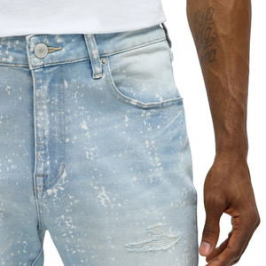 Jean droit délavé bleu clair pour homme, coupe droite, poids moyen, style streetwear décontracté, effet délavé et déchiré, coupe classique - Product Image 3