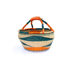Wholesale Boho Decor Round Seagrass Bolga <b>Basket</b> African Style <b>Woven</b> Storage and <b>Laundry</b> <b>Basket</b> with Handles - Product Image 2