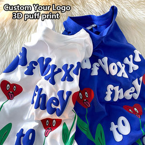 Camisas de algodón 100% de diseñador de alta calidad con logotipo para hombre, Camiseta holgada de ajuste holgado de gran tamaño con estampado personalizado para hombre - Product Image 2