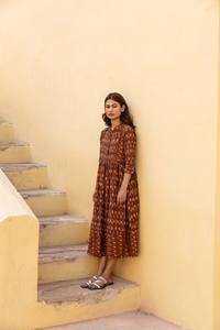 Robe bohème Coco, tissage à la main, ikat, pur coton, décontractée, occasionnelle, vacances, été, marron orange - Product Image 6